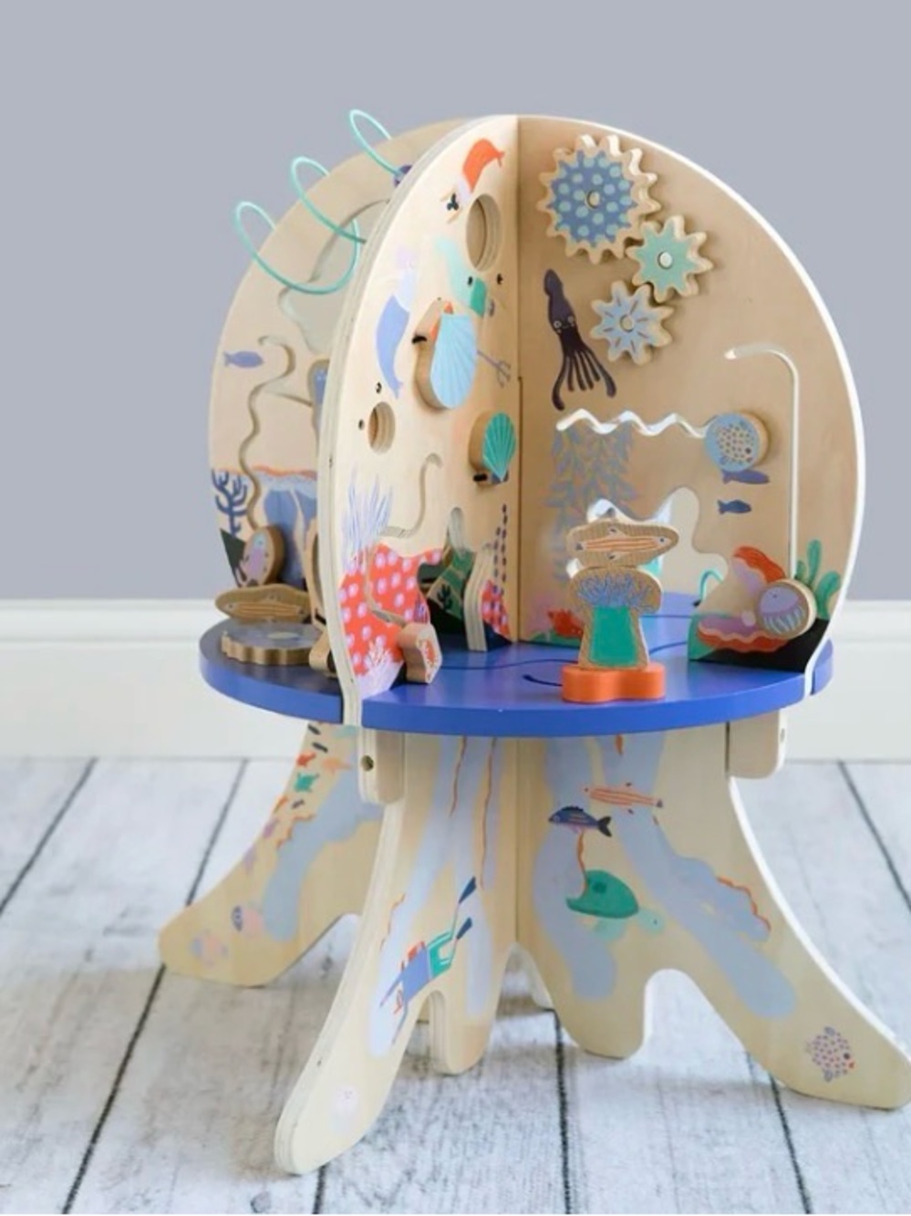Wooden Ocean Activity Table - Blue Multicolor Kids Learning Toy